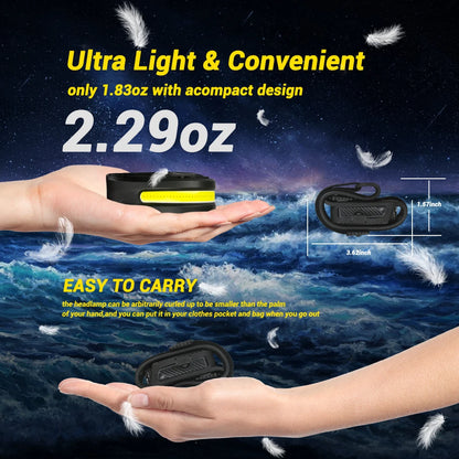 USB Rechargeable LED Sensor Headlamp - XPE+COB Head Torch for Camping, Fishing, and Outdoor Use