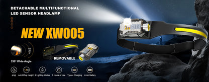 USB Rechargeable LED Sensor Headlamp - XPE+COB Head Torch for Camping, Fishing, and Outdoor Use