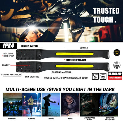 USB Rechargeable LED Sensor Headlamp - XPE+COB Head Torch for Camping, Fishing, and Outdoor Use